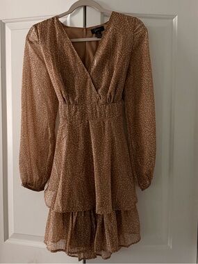 Japna Brown Printed V-Neck Tiered Mini Dress